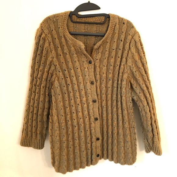 Thick Cable Knit Hand Made Cardigan Sweater M - Picture 1 of 6